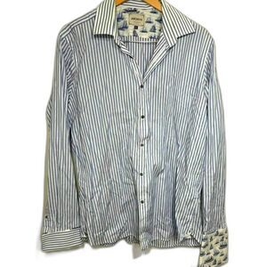 Archive Ted Baker Men's Button Up Shirt Blue Stripe Ship Sailing Contrast sz 17